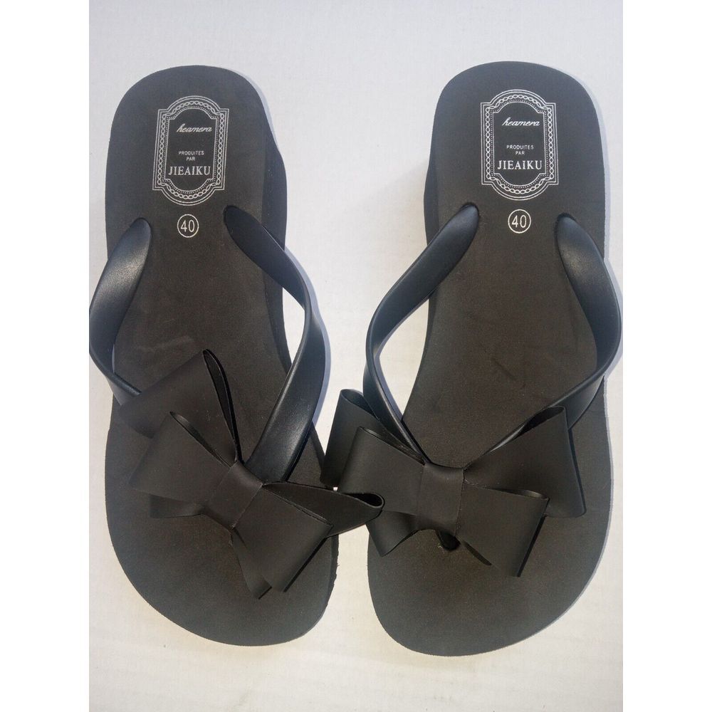 Heamera Jieaiku‎ Black Sandal Wedge Big BOW Shoes Size 40/9